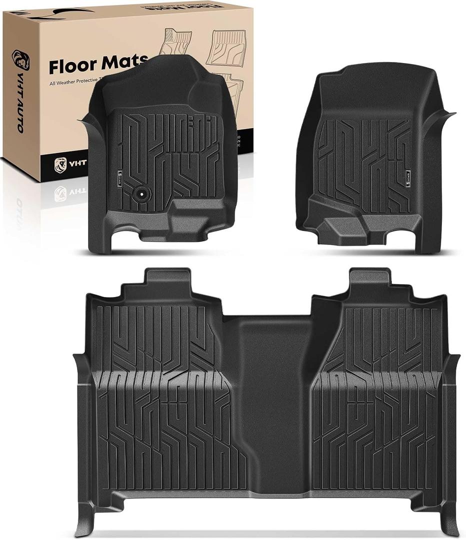 YHTAUTO Automotive Floor Mats Compatible with 2007-2013 Chevy Silverado/GMC Sierra 1500, 2007-2014 Silverado/Sierra 2500HD/3500 HD (Crew Cab), TPE Floor Liners All-Weather Protection, 1st & 2nd Row