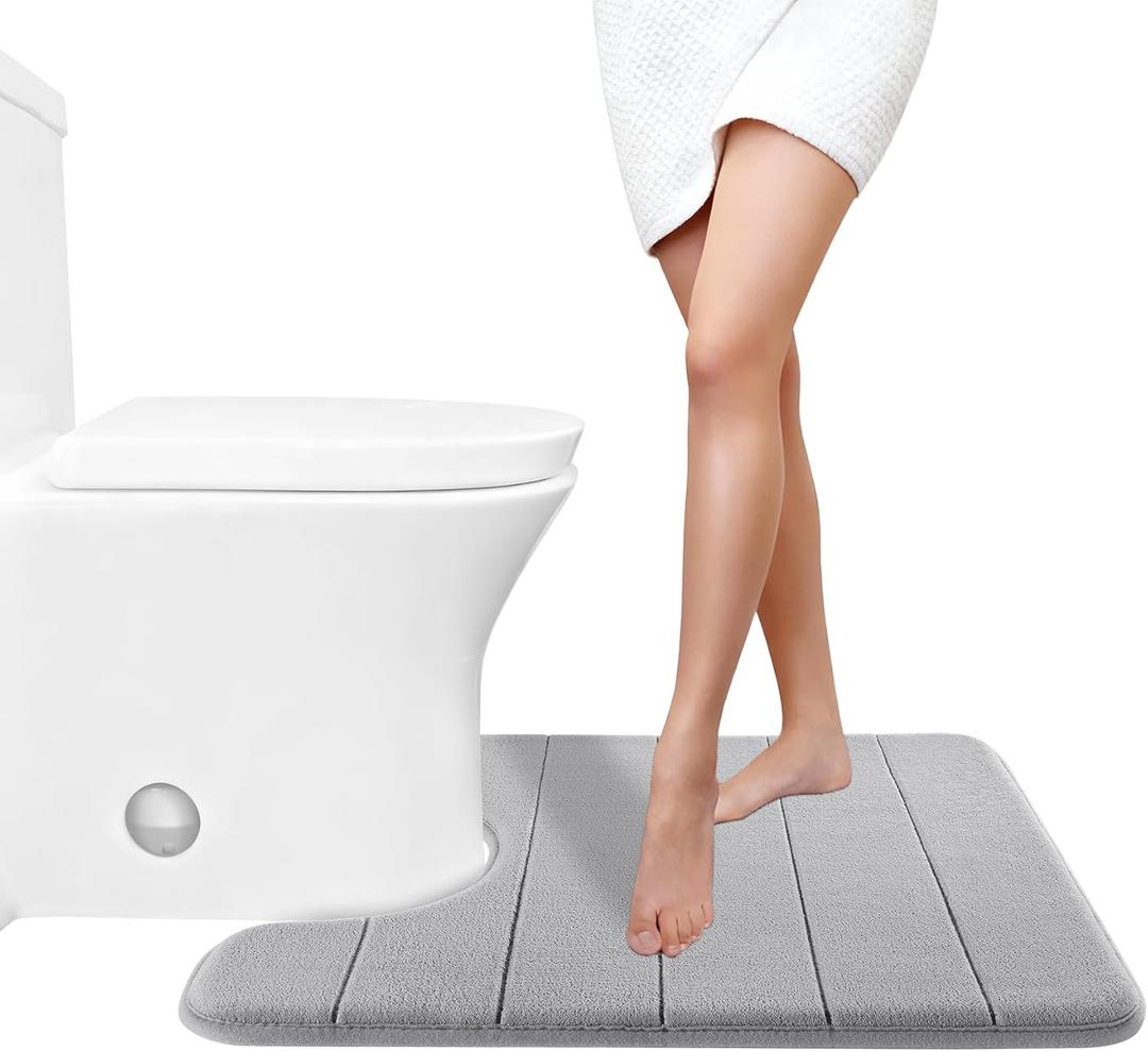 Yimobra Memory Foam Toilet Bath Mat U-Shaped, Commode Contour Rug, Soft and Comfortable, Super Water Absorption, Non-Slip, Thick, Machine Wash and Easier to Dry for Bathroom, 24 X 20 Inches, Grey