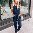 PRETTYGARDEN Womens Jumpsuit Casual Summer Romper 2026 Sleeveless Tank Lounge Cruise Airport Outfits Vacation Spring Clothes (Blue, L)