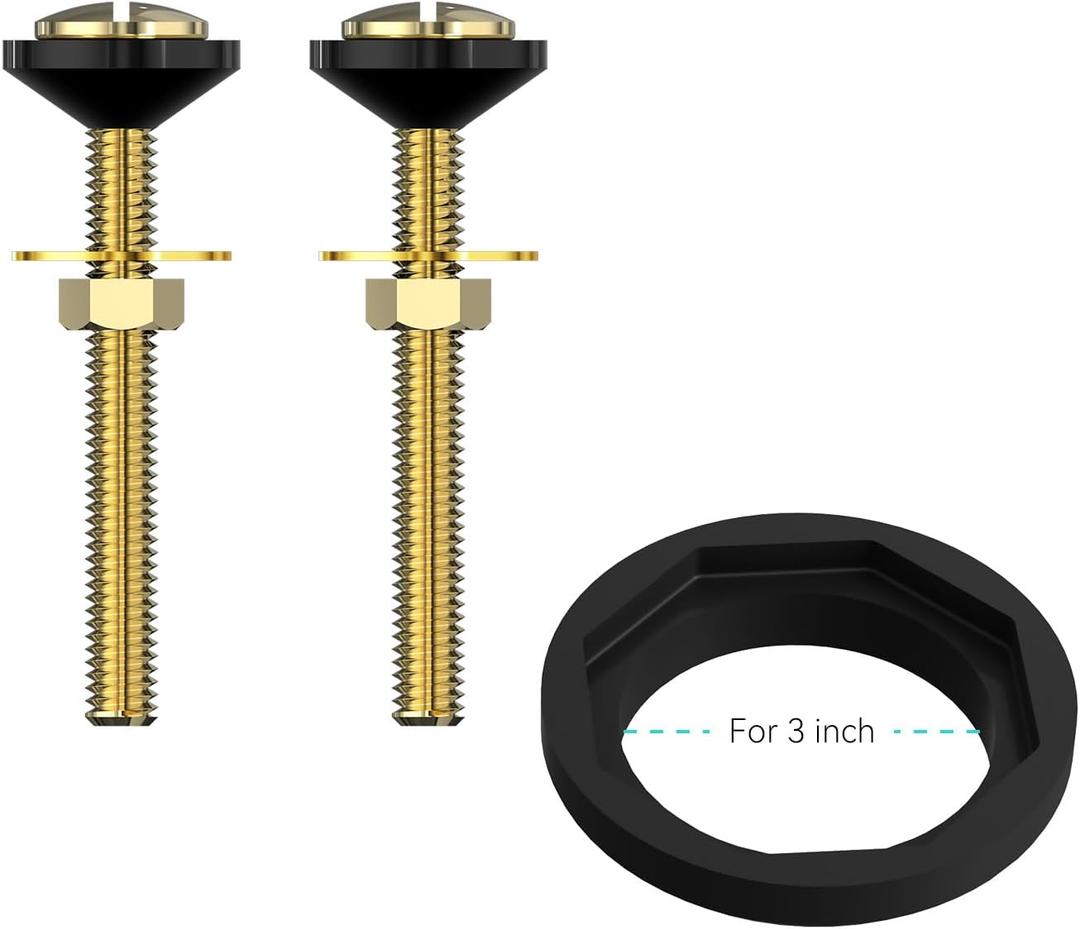 R&T 3'' Toilet Tank to Bowl Octagon Gasket with 2 pcs Brass Bolts Hardware Kit for 2-Piece Toilet (3 inch) R&T 3'' Toilet Tank to Bowl Octagon Gasket with 2 pcs Brass Bolts Hardware Kit for 2-Piece Toilet (3 inch)