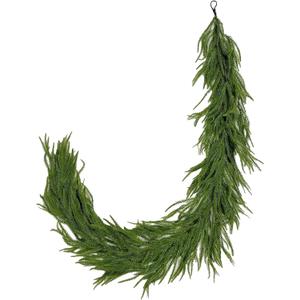 6FT Real Touch Norfolk Pine Green Artificial Christmas Garland Faux Greenery Garland for Holiday Fireplace Mantle Window Indoor Outdoor Decor, Winter Christmas Decorations, 1 Pc