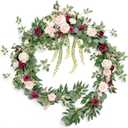 Ling's moment 9FT Spring Flower Garland - Wedding Arch Flowers, Eucalyptus & Rose, Artificial Floral Garland for Mantle - Sweetheart Table Decor for Reception, Backdrop Decorations, Marsala