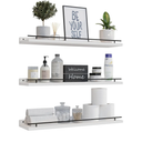 WOPITUES Floating Shelves with Black Metal Guardrail, Shelves for Wall Decor Set of 3, Wall Shelves for Bedroom, Bathroom, Kitchen, Living Room, Plants, Picture Frames, Art Black and White