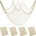 Aodaer 4 Pieces Natural Fish Net Decorative Fish Netting Natural Cotton Beach Decorations for Mermaid Birthday Baby Shark Birthday Under the Sea Party Pirate Party Favor