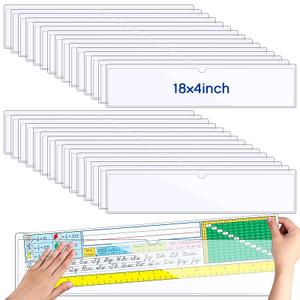 Chinco 60 Pcs Self Adhesive Pockets, Bin Labels for Storage Bins, Clear Pocket Label Sleeves, Plastic Index Card Holder with Top Open for Organizing Bins Box Drawer (18 x 4 Inches)