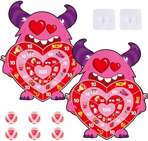 Chiazllta 2Pcs Valentine's Day Dart Board with Sticky Balls for Kids Indoor Outdoor Sports and Party Games