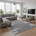 GarveeHome Beige Black 9x12 Washable Area Rug for Living Room: Modern Striped Washable Living Room Area Rug Striped Modern Non Slip Low Pile Carpet for Bedroom Soft Stain-Resistant Carpet.