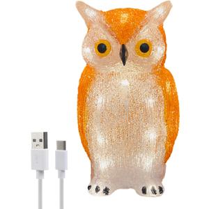 Gloworm YKL-1018, 22.5CM Acrylic Owl Lighting, Garden/Home Figure Light Up, 24 Warm White LEDs, 6H Timer, Dual Power Supply USB or Batteries: 3 x AA (Not Included) Garden/Home Decoration Indoor