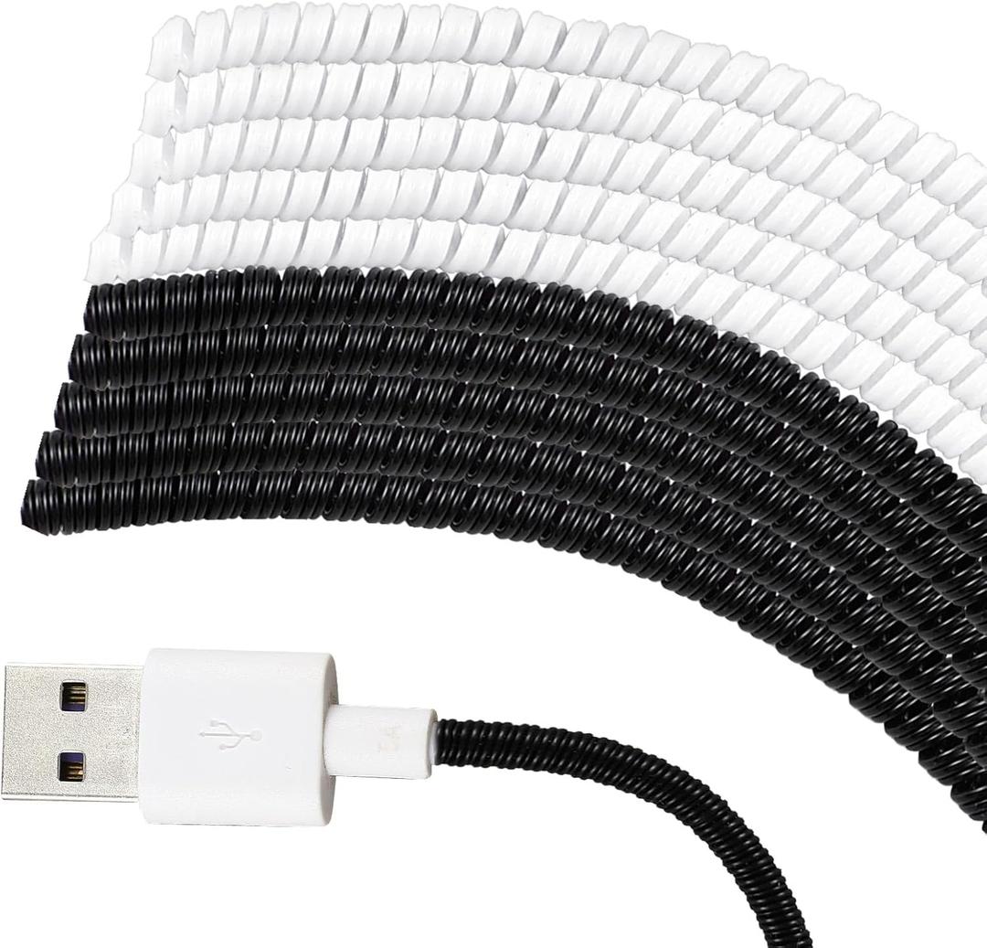 Frienda 10 Pcs Spiral Cable Protector, Chargers Cord Protector Data Cable Protective Sleeve Headphone Saver Charger Protective Data Lines Cover for Phone USB Prevent Pets from Biting(Black and White)