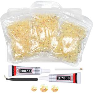 qiipii Light Champagne AB Resin Rhinestones w B7000 Jewelry Glue for Bedazzling Crafting 3mm 4mm 5mm Flatback Jelly Stones Bulk SS10- SS20 Diamonds Crystals Gems for Nails Face Makeup Tumblers Crafts