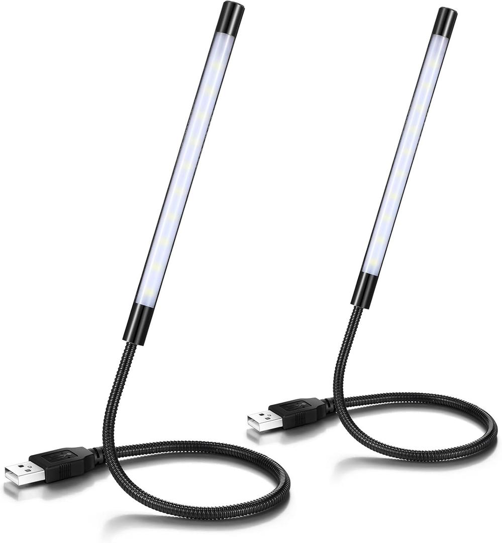 Tujoe 2 Pieces USB LED Light for Laptop Keyboard Gooseneck Light Computer Lamp Flexible Stick Dimmable LED Lamp Touch Switch for Reading Book(Black)