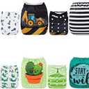 ALVABABY 6 Pack with 12 Inserts Baby Diaper Pocket Cloth Diapers Reusable Washable Adjustable for Baby Boys and Girls 6DM35