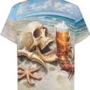 Mens Beer Skull Print Button Down Shirt Fun Hawaiian Shirts Casual Beach Shirt Short Sleeve (XXXL)