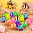 MGparty 50 Pcs Plastic Easter Eggs Empty 2.3 Inch Fillable Easter Eggs Bulk with 2 Golden Eggs, Printed Plastic Eggs for Easter Egg Hunt, Basket Stuffers, Party Favors, Classroom Prizes Decorations