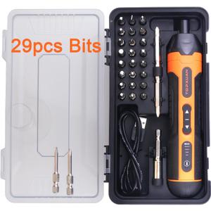 Power Screwdriver,Electric Small Drill,with LED Lights&USB Charging Battery,Speed Adjustable,Electric&Manual,Includes USB Cable&29pcs Bits Set,1 Bit Extender,Carrying Case