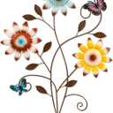 DETENE Metal Sunflower Wall Decor with Butterfly 3D Colorful Outdoor Wall Art Fence Decorations for Patio Metal Flowers Wall Hanging Ornament for Garden Porch Living Room Balcony Farmhouse
