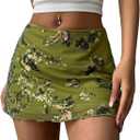 MakeMeChic Women's Sequin Mini Skirt Summer Floral Mesh Skirt Green X-Small