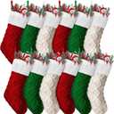 Hungdao 12 Pcs Christmas Green Red Stockings Mini Knitted for Xmas Tree 8.3 Inches Mini Christmas Socks Double Sided Fireplace Hanging Stockings for Family Xmas