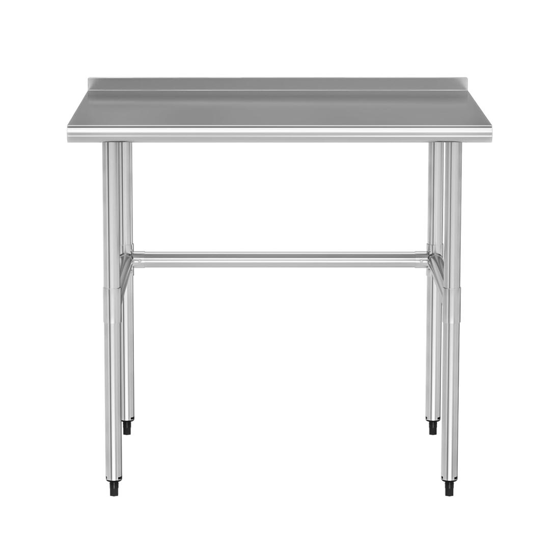 Open Base Stainless Steel Work Table with Backsplash, 30x36 Inch