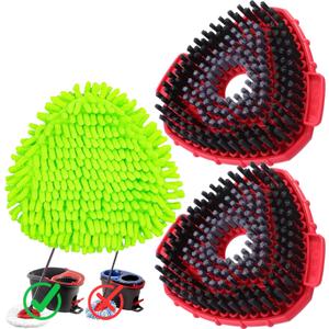 Mop Scrub Brush Replacement Head for Ocedar Easywring 1 Tank System, 2 Shower Floor Scrubber Hard Bristle Cleaning Brush, 1 Microfiber Chenille Pad Head for O Cedar Spin Mop
