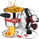 3-In-1 304 Stainless Steel Pressure Cooker 13 Quart: [Explosion-Proof] [3 PSI Settings], One-Hand Locking Pressure Canner, Induction Compatible, Glass Lid & Steamer Rack Included, Olla de Presion