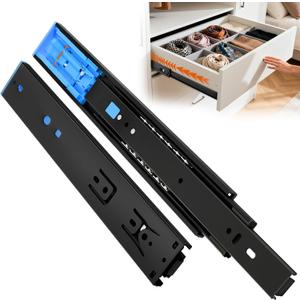 ToBeGreat Push to Open Soft Close Drawer Slides 14 Inch Side Mount Dresser Runner Black,2/3 Full Extension Ball Bearing 100 LB Kitchen Nightstand Glides Rails 1 Pair