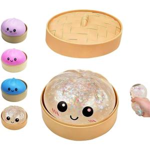 Dumpling Squishies Toy, Giant Glitter Dumpling, Colorful Dumplings Stress Balls Fidget Sensory Toy,Soft Squeeze Decompression Dough with Food Steamer, Stretchy Desk Toys (White)