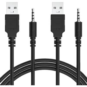 2-Pack 3.3-Feet USB 2.0 Type A Male to 3.5mm AUX Male Charging Cable Charge Cord for MP3 MP4 Players, Headphones, Speakers, Watches, Boombox