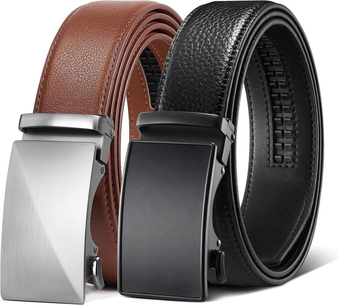 Zitahli Ratchet Belt for Men - 2 Packs Leather Mens belt For Gift Men Dress and Casual,Trim to Fit (Brown, M)