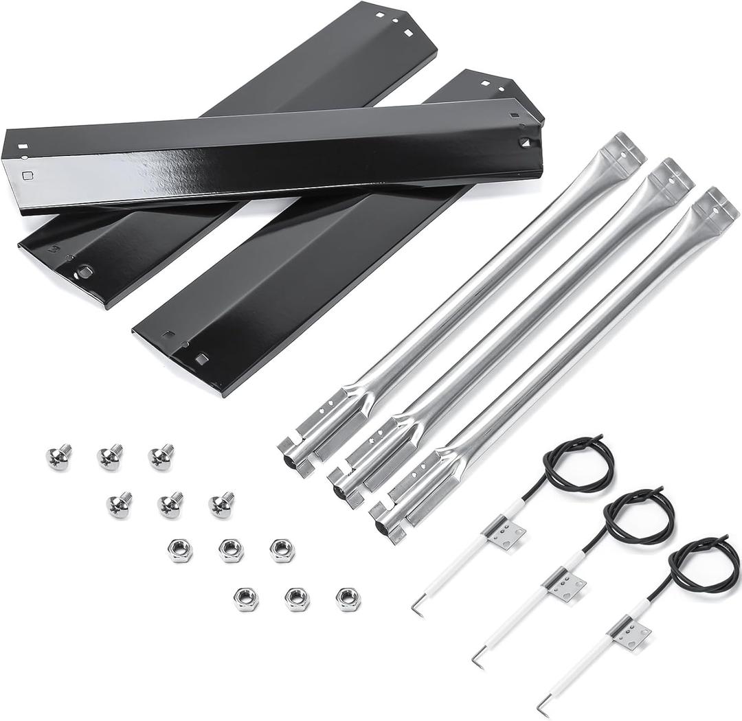 Hisencn Replacement Parts for Chargriller 3070, Char-Griller Texas Trio 3070 Grill, Stainless Steel Burner, Porcelain Steel Heat Plate Tent, Ignitor for Chargriller Texas Trio 3070 Replacement Part
