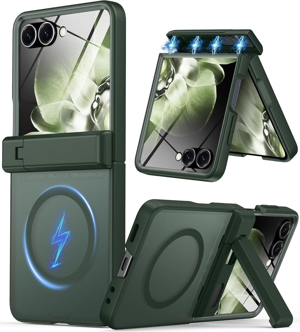 for Samsung Galaxy Z Flip 7 Case Compatible with Magsafe [Hinge Protection Kickstand][Built-in Front Screen Protector] 15FT Military Shockproof Full Body Phone Case for Galaxy Z Flip 7, Green