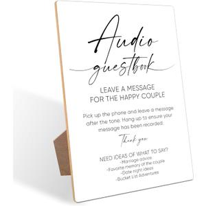 Audio Guest Book Phone Sign, Minimalist Style Wedding Signs for Engagement Party, Bridal Shower and Reception, Wooden Desk Decor With Stand, Party Favors, 10