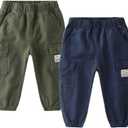 Feidoog Toddler Baby Boys 2/3 Pack Sweatpants Solid Cotton Elastic Waist Trousers Active Jogger Pants (Blue+Green)