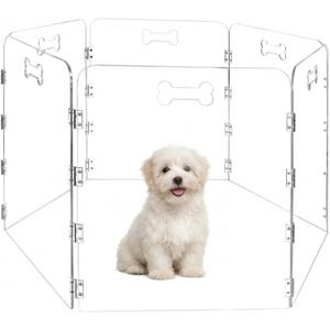 Acrylic Dog Playpen for House, Pre-Assembled Foldable Clear Gate Indoor with Handles, Free-Standing Pet Fence for Doorways for Small Dogs Puppy Cat Rabbit (6-Panel)
