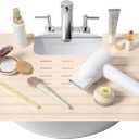Maplefield Bathroom Sink Mat Cover - Small Beige Silicone - Heat Resistant up to 400F - Foldable Oval Sink Cover & Makeup Mat with Raised Ridges
