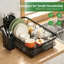 Dish Drying Rack for Kitchen Counter, Large Capacity Rust Resistant Rack with Removable Utensil Holder, Space-Saving Sink Organizer for Home and Apartment, 12" W x 16.6" L (Black)