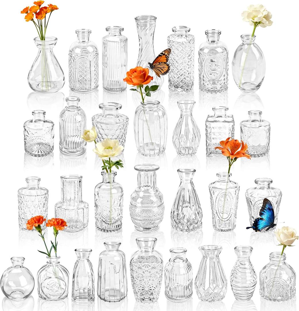 Der Rose Glass Bud Vases Set of 30, Small Bud Vases for Flowers, Rustic Wedding Centerpieces and Home Decor (Clear)