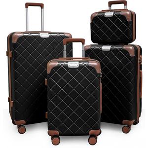 Lightweight hardside luggage sets Suitcases with Spinner Wheels YKK Zipper TSA Lock, ABS+PC hardshell 4 Piece Luggage Set for Weekend Getaways & Travel Business (14/20/24/28 Black)
