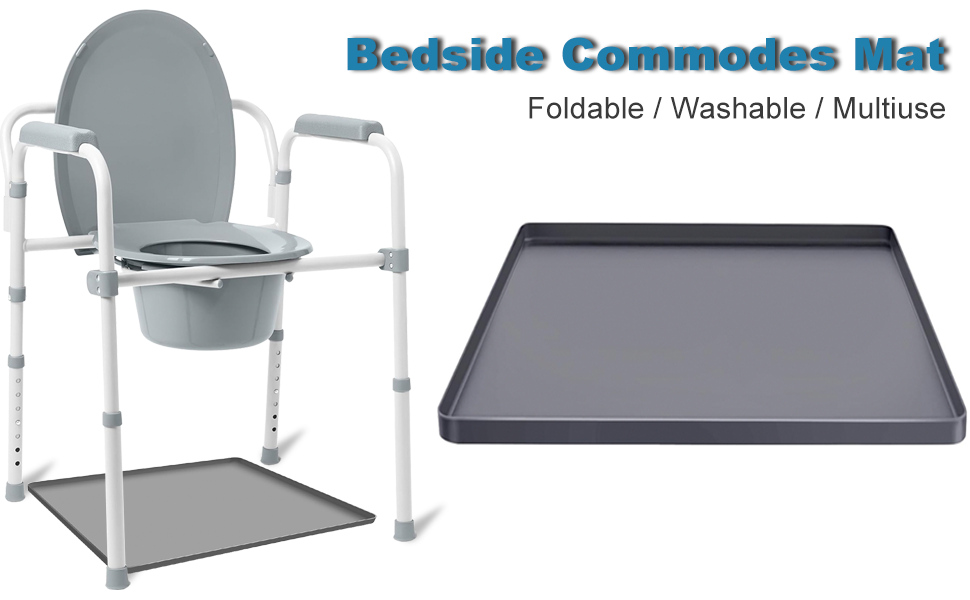 Bedside Commodes Mat Portable Bedside Toilet Mat with Raised Edge, Under Commode Chair Mat Non-Slip Recycle Commode Toilet Pad Waterproof Floor Protector, Silicone Mat for Porta Potty,
20" x 24" ( Black )