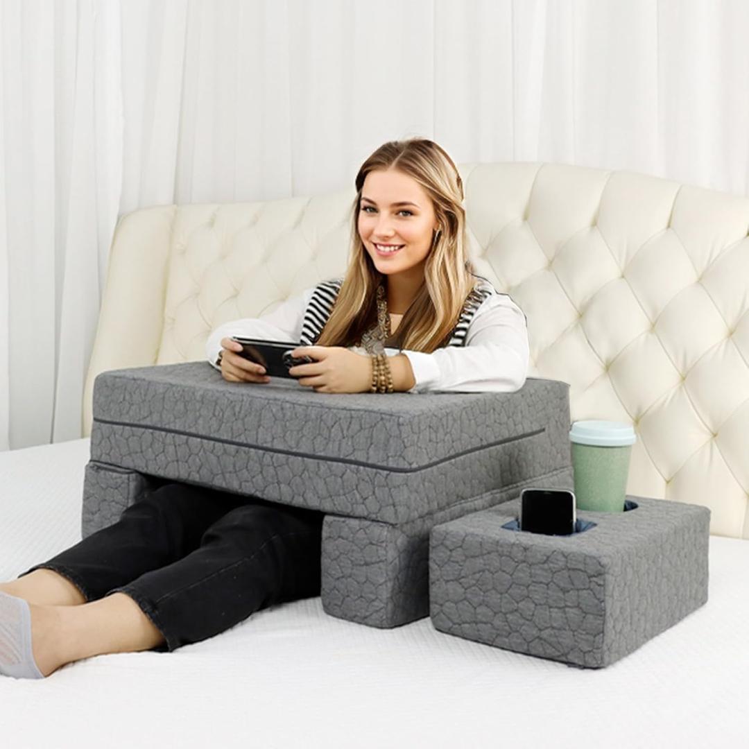 Bespilow Extra Large Reading & Gaming Pillow with Coaster - Adjustable Lap Desk for Reading, Gaming, Working & Writing, Arm Rest for Adults on Bed/Sofa/Floor/Couch, Ideal for Switch Gaming