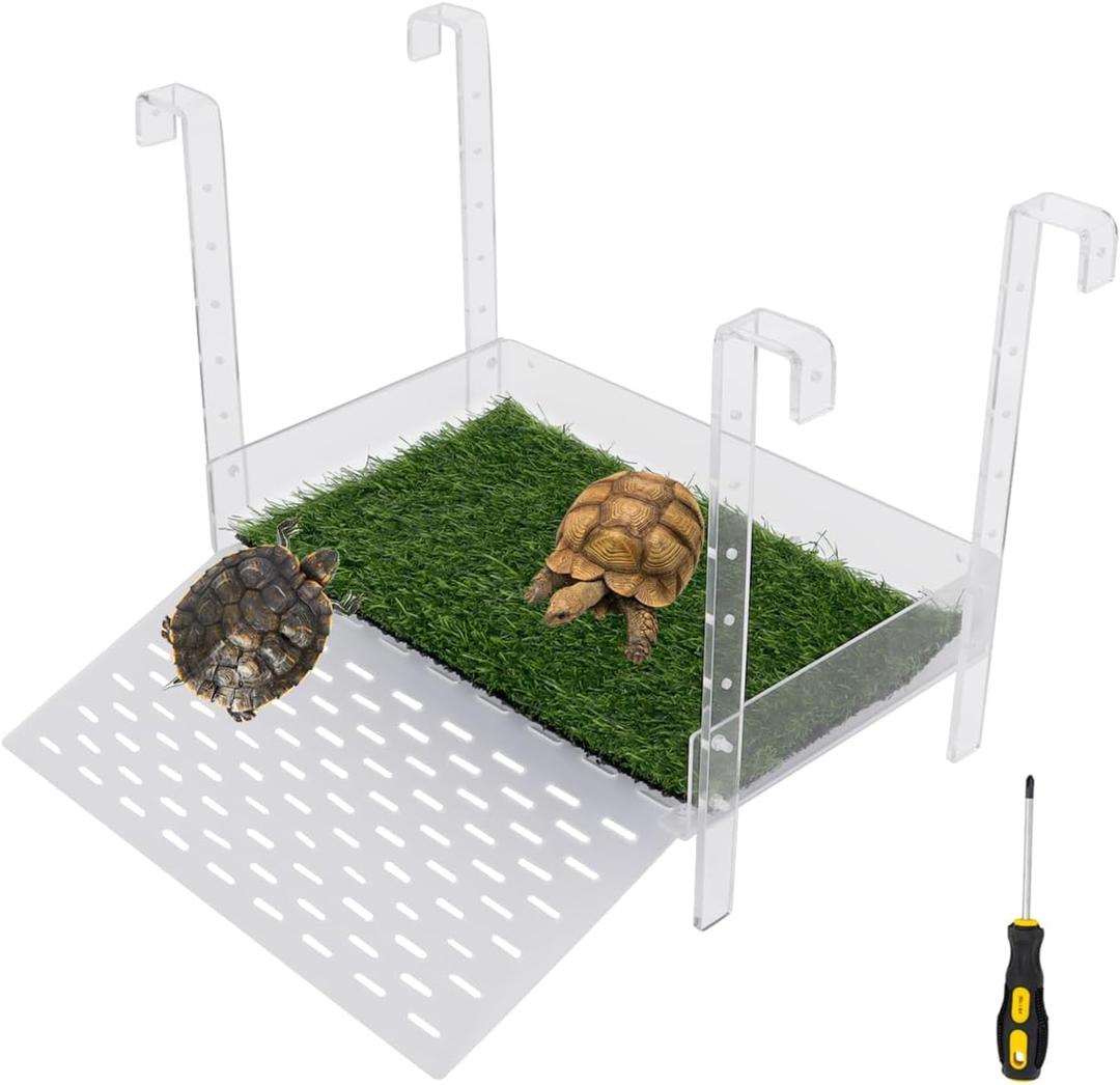 Extra Large Wide Hanging Turtle Basking Platform - 18"x16" Aquatic Reptile Ramp Dock with Foot Grips, Adjustable, Ideal for 75+ Gallon Tanks or Larger