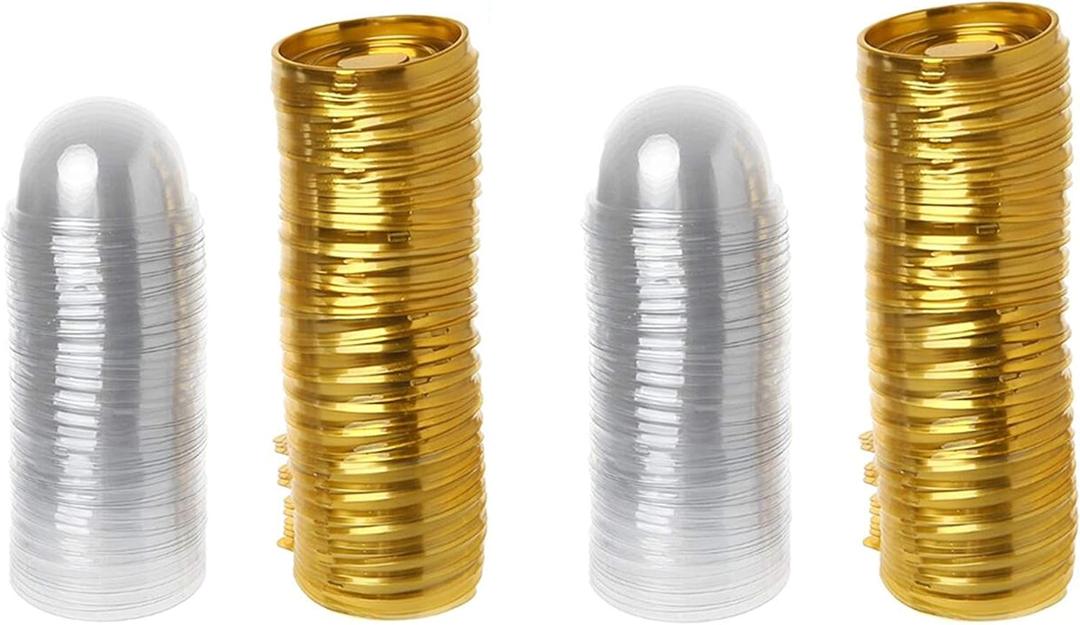 Plastic Yolk Pastries Trays Mooncake Box Round Individual Plastic Egg-Yolk Puff Single Muffin Cake Container Box Mooncake Package Box Container Holder for Party Wedding,Gold,100 Pack