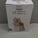 Knife Set,Astercook Kitchen Knife Set with Block 14-Piece Full Tang Stainless Steel Knives with Sharpener Dishwasher Safe and Anti-Slip Ergonomic Handle Elegant Cream White Utensils Set