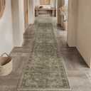 2x12 Washable Runner Rug Brown Vintage Non Slip Soft Low Pile Hallway Kitchen Rug Distressed Oriental Carpet for Laundry Bathroom Bedroom Living Room Home Decor