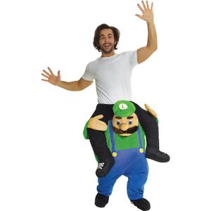 Unisex Piggy Back Red Plumber Piggyback Costume Retro 80's Gaming Costume Piggyback Luigi
