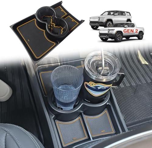 BestEvMod Gen 2 Lower Center Console Organizer Tray Compatible with Rivian R1T R1S 2026 2025 Gen 2 Fit 32oz Bottle Interior Accessories ABS Material with PVC Trim Floor Console Storage (Yellow)