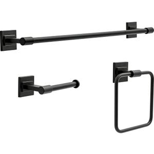 Delta Faucet McLaren 3-Piece Bathroom Set, Matte Black, 18"/24" Towel Rack, Toilet Paper Holder, Ring MCL63-MB