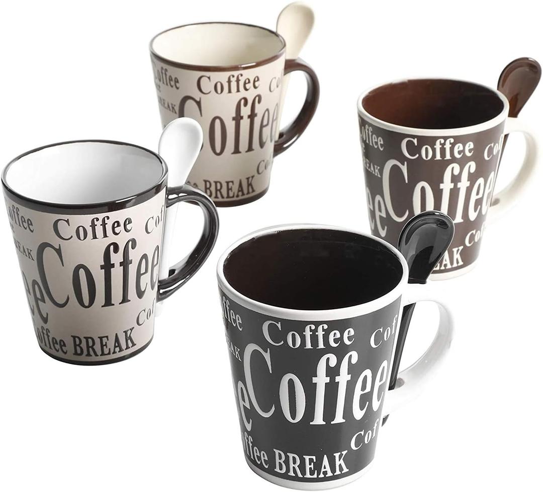 Mr. Coffee Bareggio Mug and Spoon Set, Caf Americano, 8-Piece Mug and Spoon Set (14oz)