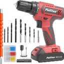 PULITUO Cordless Drill Set, 20V Electric Power Drill with Battery And Charger, 30N.m and 21+1 Torque, 2 Variable Speeds, with 59pcs Drill Driver Bits Kit, Screws Set(Red)
