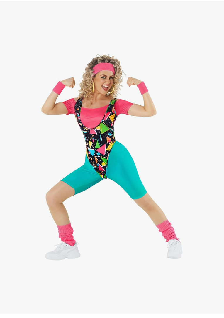 Morph 80s Workout Outfit for Women 90s Retro Workout Outfits 80 s Aerobics Outfit Halloween Costume for Womens size L